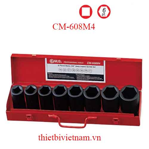 BỘ KHẨU LOẠI DÀI DÙNG CHO SÚNG 3/4 INCH 8 CHIẾC HỆ MÉT CM-608M4