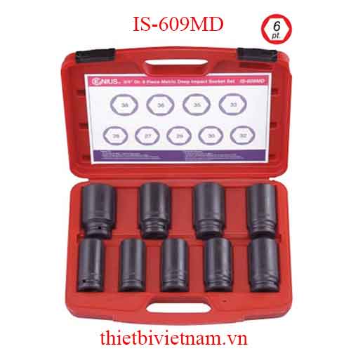 BỘ KHẨU LOẠI DÀI DÙNG CHO SÚNG 3/4 INCH 9 CHIẾC HỆ MÉT IS-609MD
