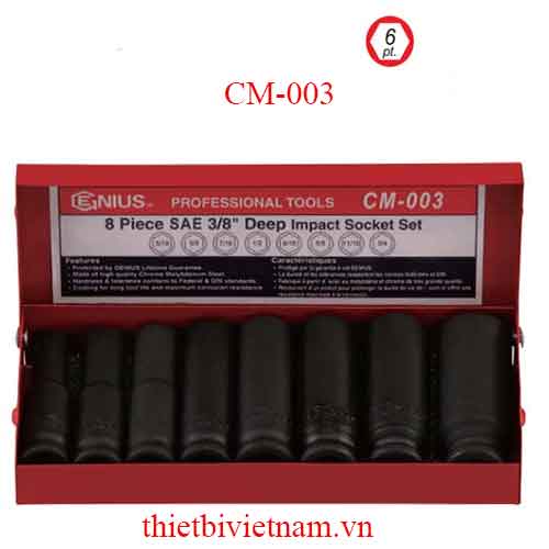 BỘ KHẨU LOẠI DÀI DÙNG CHO SÚNG 3/8 INCH 8 CHIẾC HỆ INCH MẠ CHROM MOLYBDENUM GENIUS MODEL CM-003