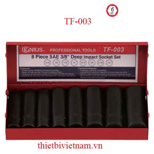 BỘ KHẨU LOẠI DÀI DÙNG CHO SÚNG 3/8 INCH 8 CHIẾC HỆ INCH TF-003