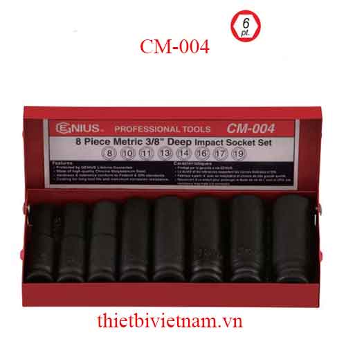 BỘ KHẨU LOẠI DÀI DÙNG SÚNG ĐẦU 3/8 INCH 8 CHIẾC HỆ MÉT MẠ CHROM MOLYBDENUM CM-004