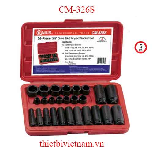 BỘ KHẨU LOẠI NGẮN LOẠI DÀI DÙNG CHO SÚNG 3/8 INCH 26 CHIẾC HỆ INCH MẠ CHROM MOLYBDENUM CM-326S