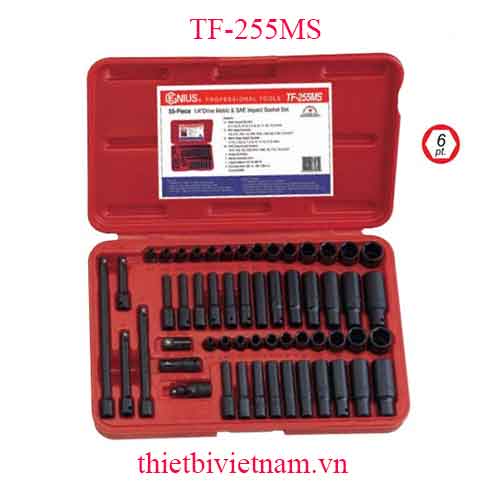 BỘ KHẨU LOẠI NGẮN LOẠI DÀI DÙNG CHO SÚNG ĐẦU 1/4  INCH 55 CHIẾC HỆ MÉT VÀ HỆ INCH TF-255MS