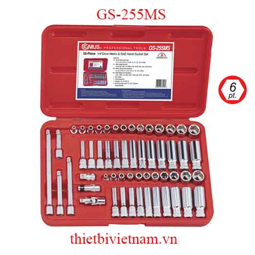 BỘ KHẨU LOẠI NGẮN VÀ LOẠI DÀI 1/4 55 CHIẾC HỆ MÉT VÀ HỆ INCH 6 CẠNH GS-255MS