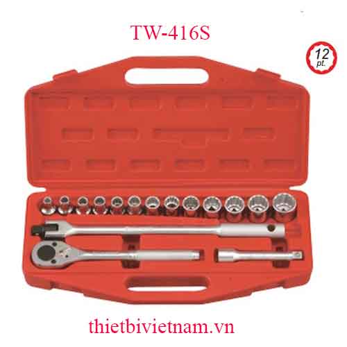 BỘ KHẨU TAY VẶN 1/2 INCH 16 CHIẾC HỆ INCH (12 CẠNH) HÃNG GENIUS MODEL TW-416S