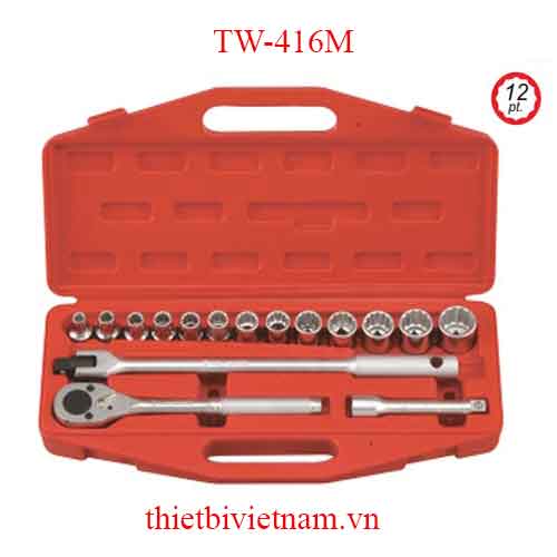BỘ KHẨU TAY VẶN 1/2 INCH 16 CHIẾC HỆ MÉT (12 CẠNH) HÃNG GENIUS MODEL TW-416M