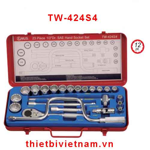 BỘ KHẨU TAY VẶN 1/2 INCH 23 CHIẾC HỆ INCH (12 CẠNH) HÃNG GENIUS TW-424S4