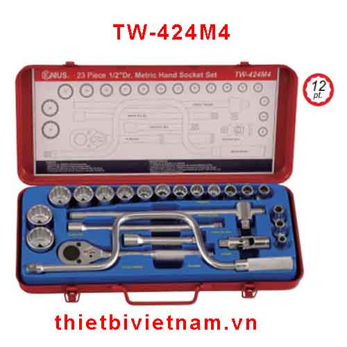 BỘ KHẨU TAY VẶN 1/2 INCH 23 CHIẾC HỆ MÉT (12 CẠNH) HÃNG GENIUS MODEL TW-424M4