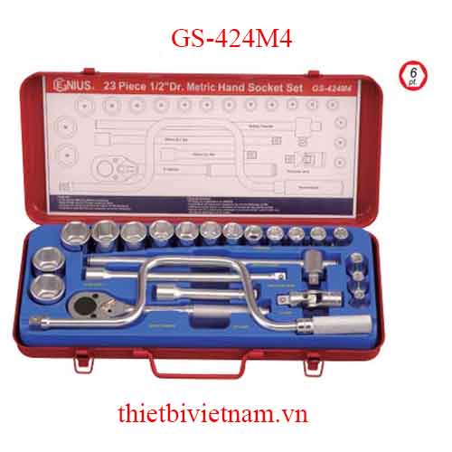 BỘ KHẨU TAY VẶN 1/2 INCH 23 CHIẾC HỆ MÉT GENIUS MODEL GS-424M4