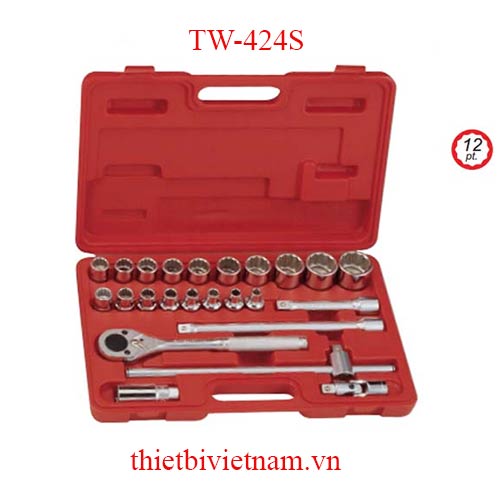 BỘ KHẨU TAY VẶN 1/2 INCH 24 CHIẾC HỆ INCH (12 CẠNH) HÃNG GENIUS MODEL TW-424S