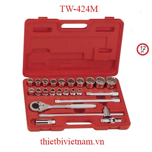 BỘ KHẨU TAY VẶN 1/2 INCH 24 CHIẾC HỆ MÉT (12 CẠNH) HÃNG GENIUS MODEL TW-424M