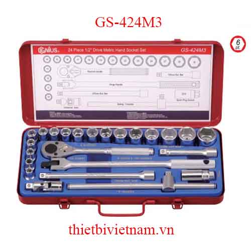 BỘ KHẨU TAY VẶN 1/2 INCH 24 CHIẾC HỆ MÉT GENIUS MODEL GS-424M3