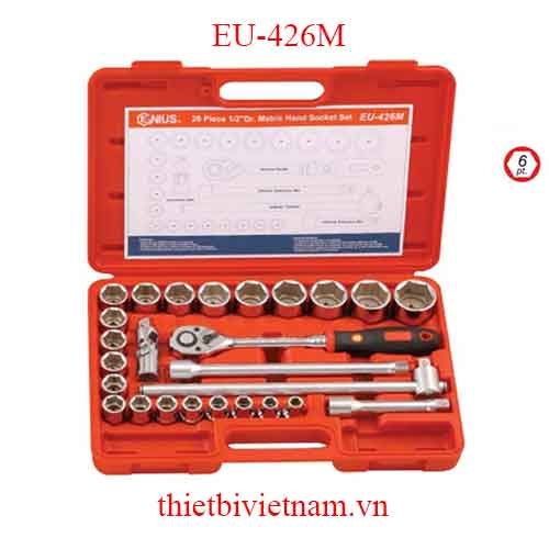BỘ KHẨU TAY VẶN 1/2 INCH 26 CHIẾC HỆ MÉT HÃNG GENIUS EU-426M