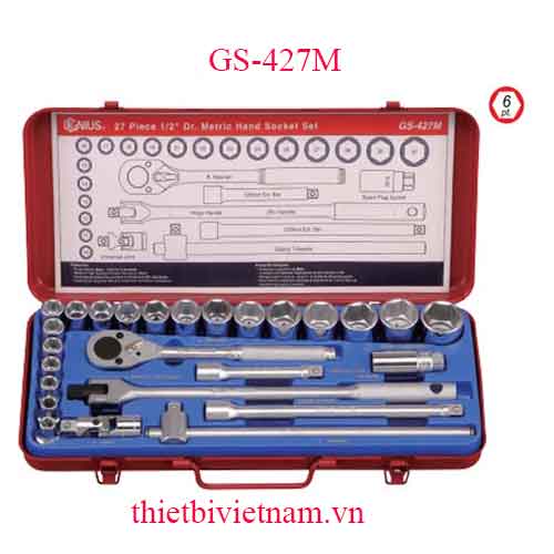 BỘ KHẨU TAY VẶN 1/2 INCH 27 CHIẾC HỆ MÉT GENIUS MODEL GS-427M