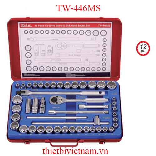 BỘ KHẨU TAY VẶN 1/2 INCH 46 CHIẾC HỆ MÉT VÀ INCH (12 CẠNH) HÃNG GENIUS MODEL TW-446MS