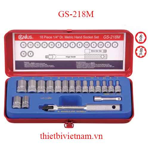 BỘ KHẨU TAY VẶN 1/4 INCH 18 CHIẾC HỆ MÉT HÃNG GENIUS GS-218M