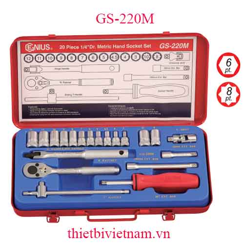 BỘ KHẨU TAY VẶN 1/4 INCH 20 CHIẾC HỆ MÉT HÃNG GENIUS MODEL GS-220M
