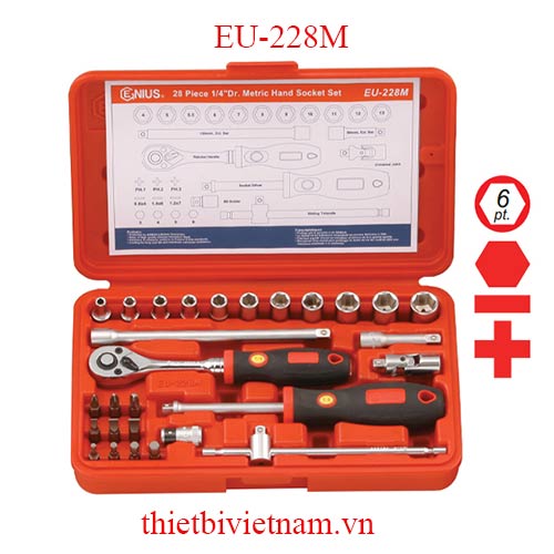 BỘ KHẨU TAY VẶN 1/4 INCH 28 CHIẾC HỆ MÉT HÃNG GENIUS MODEL EU-228M