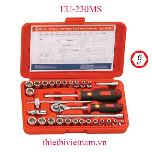 BỘ KHẨU TAY VẶN 1/4 INCH 30 CHIẾC HỆ MÉT VÀ INCH HÃNG GENIUS MODEL EU-230MS