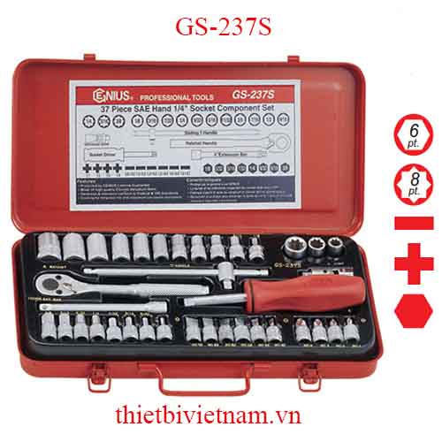 BỘ KHẨU TAY VẶN 1/4 INCH 37 CHIẾC HỆ INCH HÃNG GENIUS MODEL GS-237S