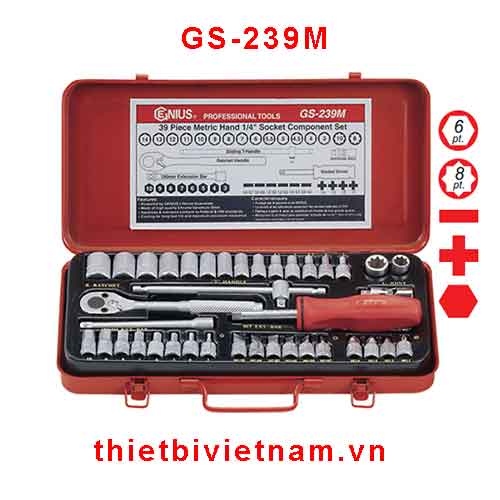 BỘ KHẨU TAY VẶN 1/4 INCH 39 CHIẾC HỆ MÉT HÃNG GENIUS MODEL GS-239M