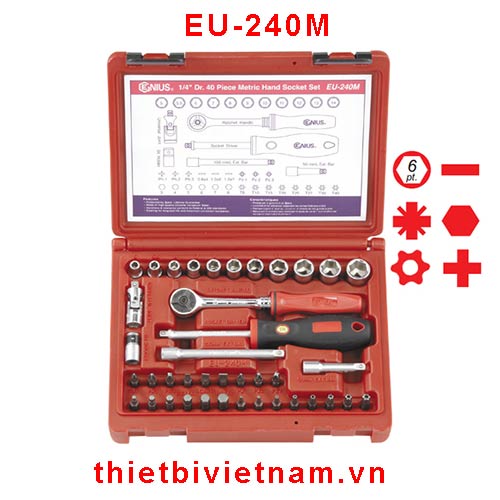 BỘ KHẨU TAY VẶN 1/4 INCH 40 CHIẾC HỆ MÉT HÃNG GENIUS MODEL EU-240M