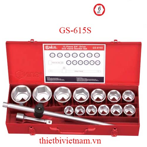 BỘ KHẨU TAY VẶN 3/4 INCH 15 CHIẾC HỆ INCH HÃNG GENIUS MODEL GS-615S