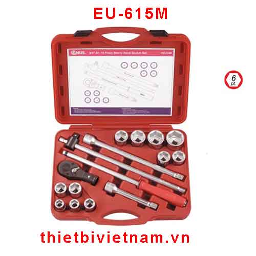 BỘ KHẨU TAY VẶN 3/4 INCH 15 CHIẾC HỆ MÉT HÃNG GENIUS EU-615M 