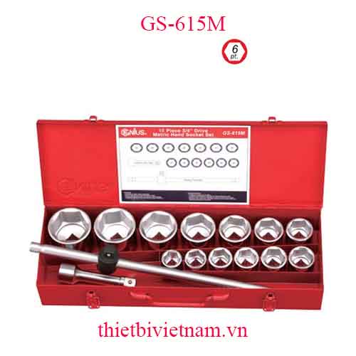 BỘ KHẨU TAY VẶN 3/4 INCH 15 CHIẾC HỆ MÉT HÃNG GENIUS MODEL GS-615M