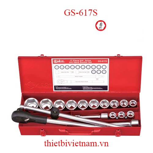 BỘ KHẨU TAY VẶN 3/4 INCH 17 CHIẾC HỆ INCH HÃNG GENIUS GS-617S
