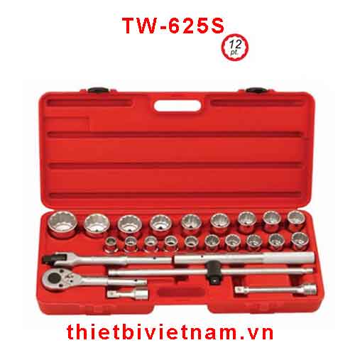 BỘ KHẨU TAY VẶN 3/4 INCH 25 CHIẾC HỆ INCH (12 CẠNH) HÃNG GENIUS TW-625S