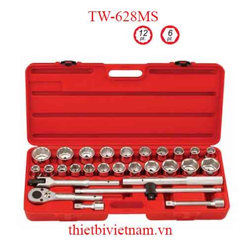 BỘ KHẨU TAY VẶN 3/4 INCH 28 CHIẾC HỆ MÉT VÀ HỆ INCH (6 VÀ 12 CẠNH) HÃNG GENIUS TW-628MS