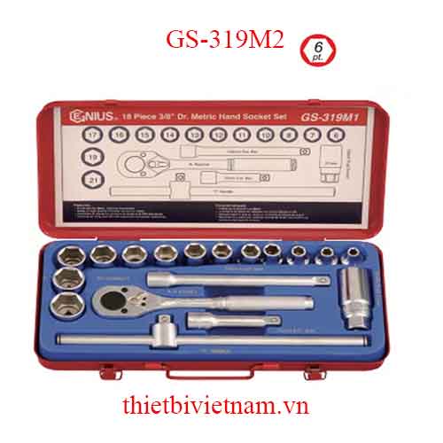 BỘ KHẨU TAY VẶN 3/8 INCH 18 CHIẾC HỆ MÉT HÃNG GENIUS GS-319M2