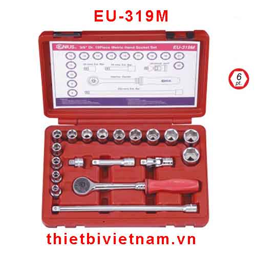 BỘ KHẨU TAY VẶN 3/8 INCH 19 CHIẾC HỆ MÉT HÃNG GENIUS EU-319M