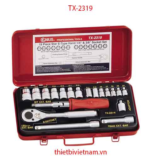 BỘ KHẨU TAY VẶN ĐẦU SAO 1/4 INCH, 3/8 INCH 19 CHIẾC HÃNG GENIUS MODEL TX-2319