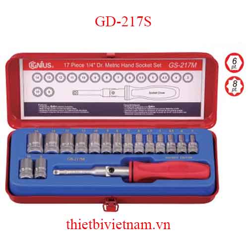 BỘ KHẨU TAY VẶN LOẠI DÀI 1/4 INCH 17 CHIẾC HỆ INCH HÃNG GENIUS MODEL GD-217S