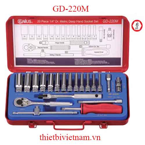 BỘ KHẨU TAY VẶN LOẠI DÀI 1/4 INCH 20 CHIẾC HỆ MÉT HÃNG GENIUS GD-220M