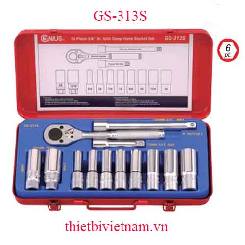 BỘ KHẨU TAY VẶN LOẠI DÀI 3/8 INCH 13 CHIẾC HỆ INCH HÃNG GENIUS MODEL GS-313S