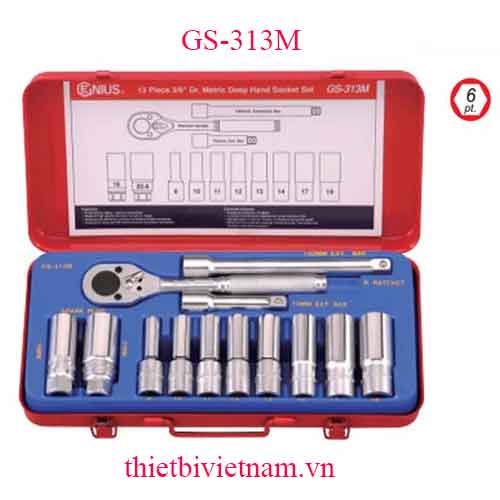 BỘ KHẨU TAY VẶN LOẠI DÀI 3/8 INCH 13 CHIẾC HỆ MÉT HÃNG GENIUS GS-313M