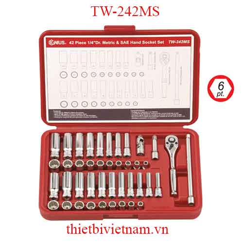 BỘ KHẨU TAY VẶN LOẠI NGẮN LOẠI DÀI 1/4 INCH 42 CHIẾC HỆ MÉT VÀ INCH 12 CẠNH TW-242MS