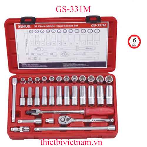 BỘ KHẨU TAY VẶN LOẠI NGẮN LOẠI DÀI 3/8 INCH 31 CHIẾC HỆ MÉT HÃNG GENIUS GS-331M