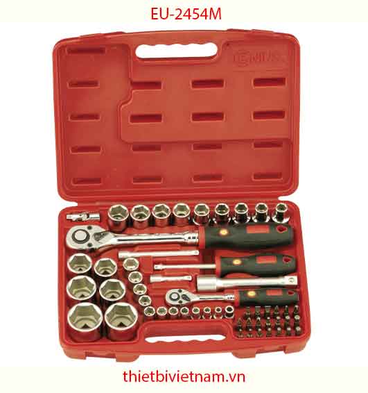 BỘ KHẨU TAY VẶN VÀ ĐẦU TUỐC NƠ VÍT 1/4 INCH & 1/2 INCH 54 CHIẾC HÃNG GENIUS MODEL EU-2454M