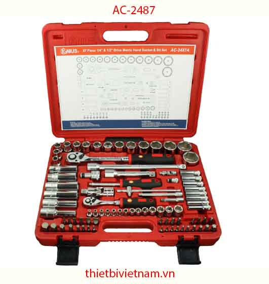  BỘ KHẨU TAY VẶN VÀ ĐẦU TUỐC NƠ VÍT 1/4 INCH & 1/2 INCH 87 CHIẾC HÃNG GENIUS MODEL AC-2487