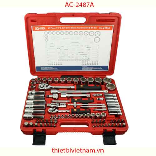 BỘ KHẨU TAY VẶN VÀ ĐẦU TUỐC NƠ VÍT 1/4 INCH & 1/2 INCH 87 CHIẾC HÃNG GENIUS MODEL AC-2487A