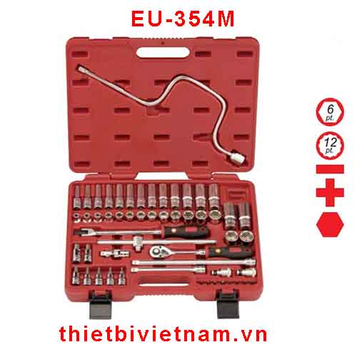 BỘ KHẨU TAY VẶN VÀ ĐẦU TUỐC NƠ VÍT 3/8 INCH 54 CHIẾC HỆ MÉT (6 CẠNH VÀ 12 CẠNH) EU-354M 