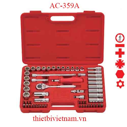 BỘ KHẨU TAY VẶN VÀ ĐẦU TUỐC NƠ VÍT 3/8 INCH 59 CHIẾC HỆ MÉT (6 CẠNH) AC-359A