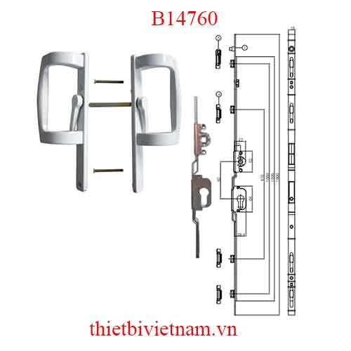 Bộ khóa đa điểm 1800 cửa lùa tay nắm chữ P GQ ASSA ABLOY B14760