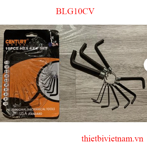 Bộ lục giác 10 cây vĩ (sò 10) [1.5, 2, 2.5, 3, 4, 5, 5.5, 6, 8,10 mm] LG đen CENTURY BLG10CV