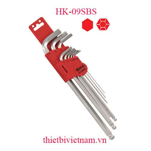BỘ LỤC GIÁC 9 CHIẾC LOẠI DÀI 1 ĐẦU BI HỆ INCH VẬT LIỆU S2 HÃNG GENIUS HK-09SBS