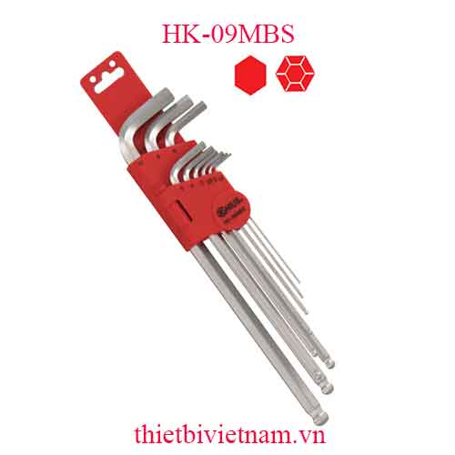 BỘ LỤC GIÁC 9 CHIẾC LOẠI DÀI 1 ĐẦU BI HỆ MÉT VẬT LIỆU S2 HÃNG GENIUS HK-09MBS
